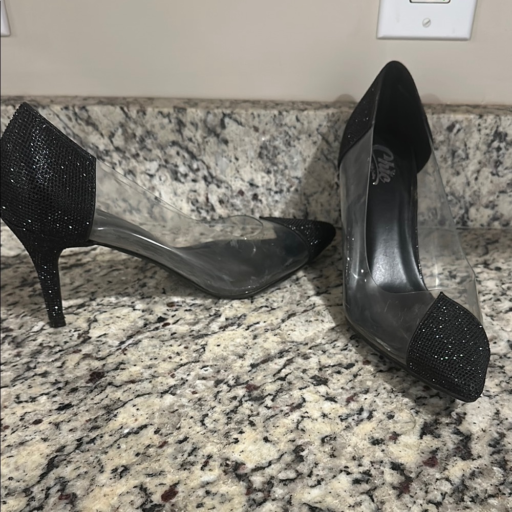 New size 10 Sparkle with clear Black Women's Heels stiletto